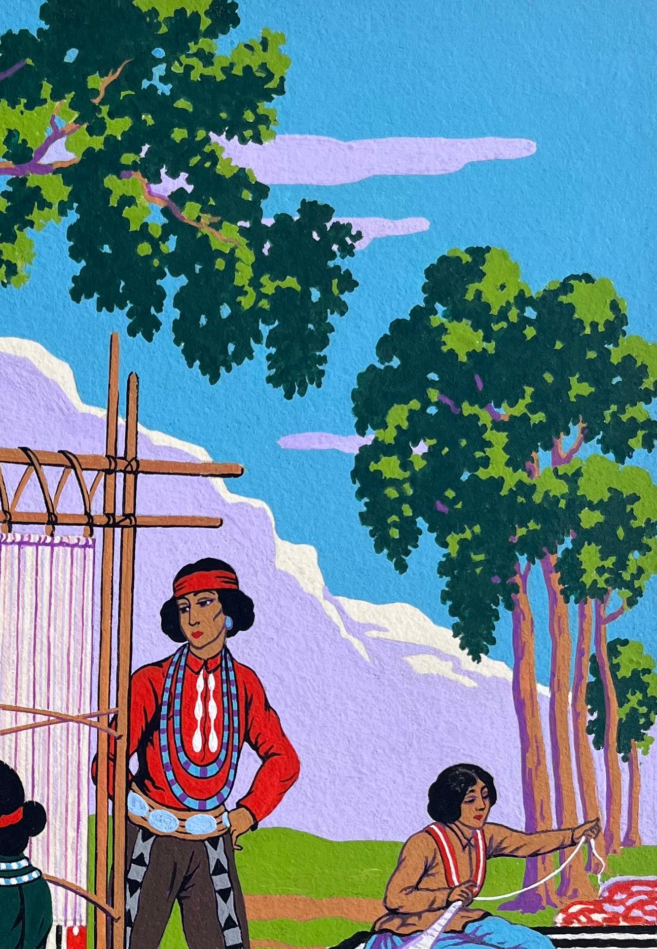 Titre : Peinture à la gouache française de tisserands Navajo au Canyon de Chelly Arizona
par Emile GALLOIS (1882-1965, français)
Signé : Oui
Support : Peinture originale à la gouache sur papier épais non encadré,
Taille : 13,75 pouces (hauteur) x 11