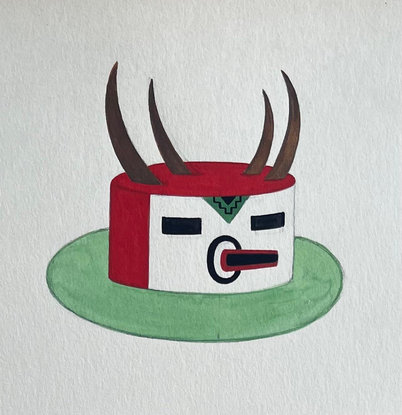 French Gouache Study of Hopi Kachina Mask and Taos Pueblo Textile - American Modern Art by Emile GALLOIS (1882-1965)