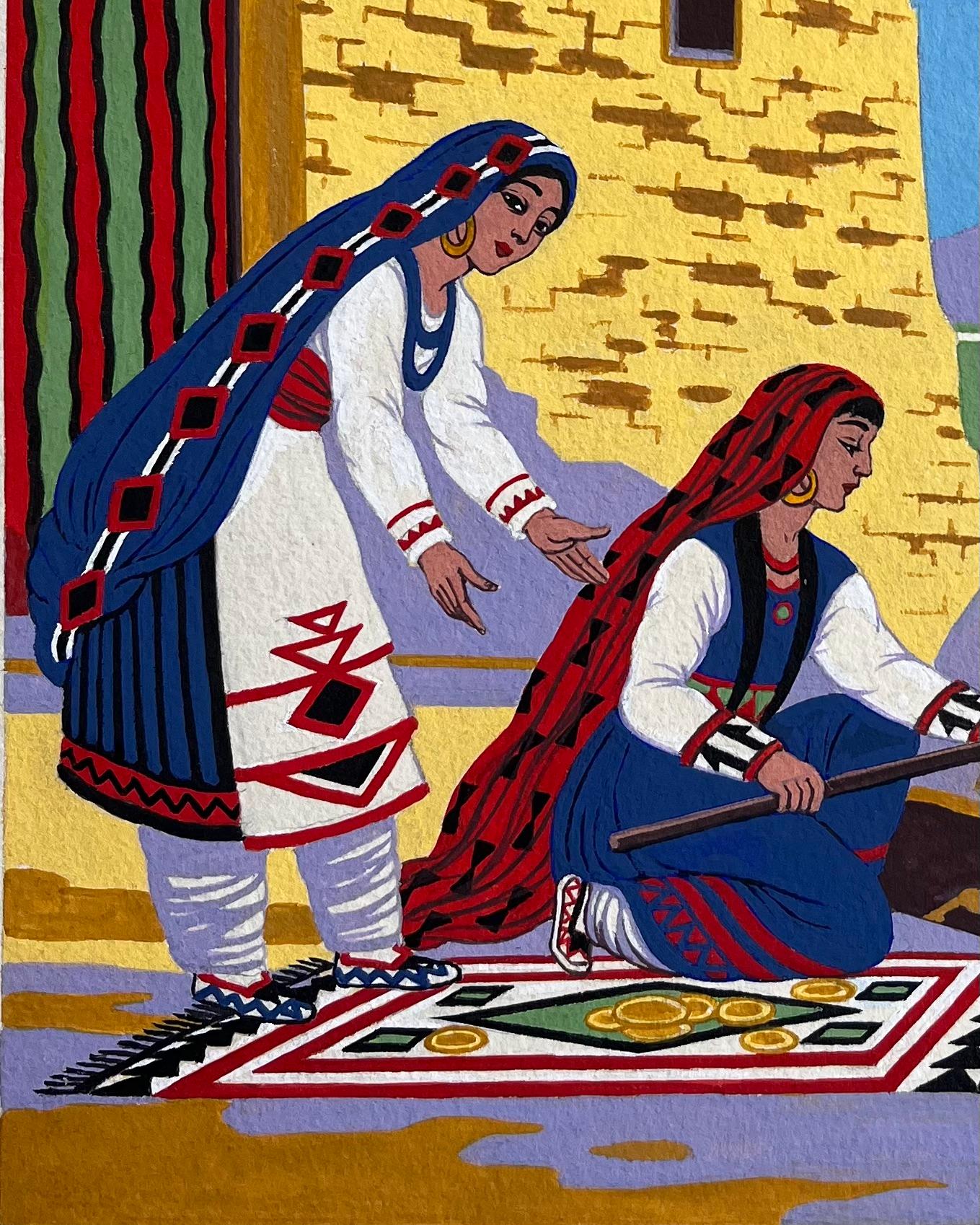 Französisches Gouache-Gemälde eines Brotbackens im Pueblo-Stil in Taos, New Mexico (Amerikanische Moderne), Art, von Emile GALLOIS (1882-1965)