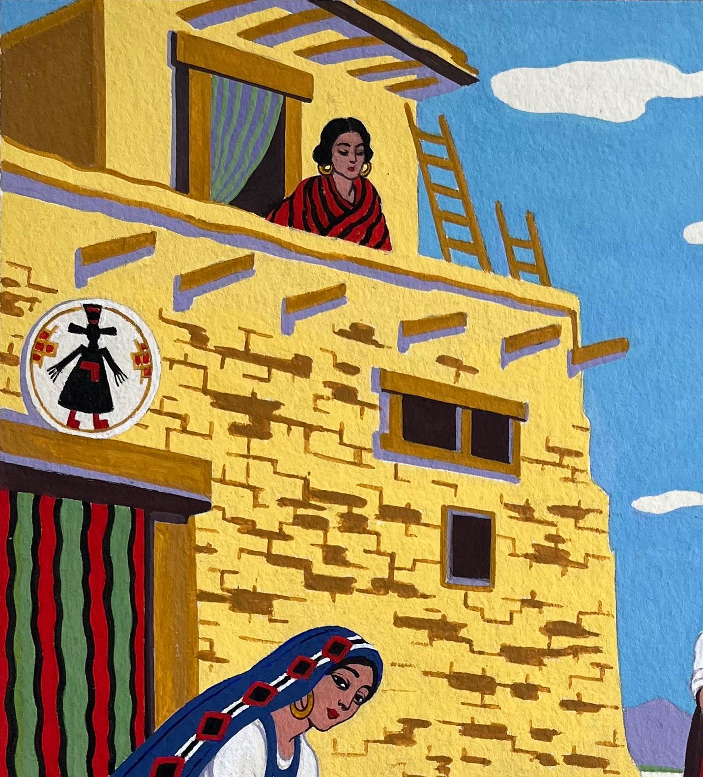 Französisches Gouache-Gemälde eines Brotbackens im Pueblo-Stil in Taos, New Mexico im Angebot 1