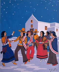 Französisches Gouache-Gemälde eines Navajo-Nacht Tanzes in New Mexico