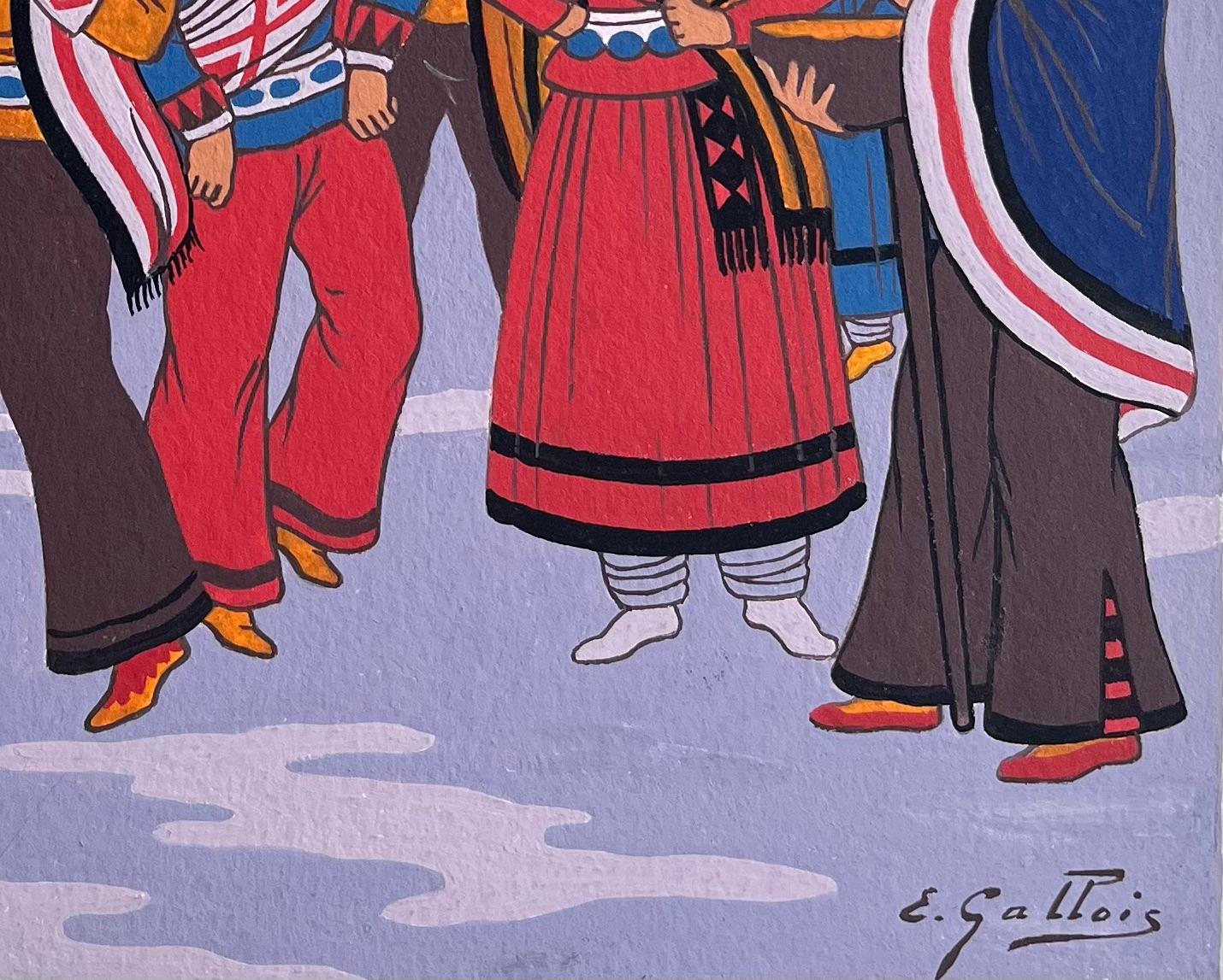 Pittura francese a guazzo di una danza notturna Navajo nel New Mexico in vendita 1