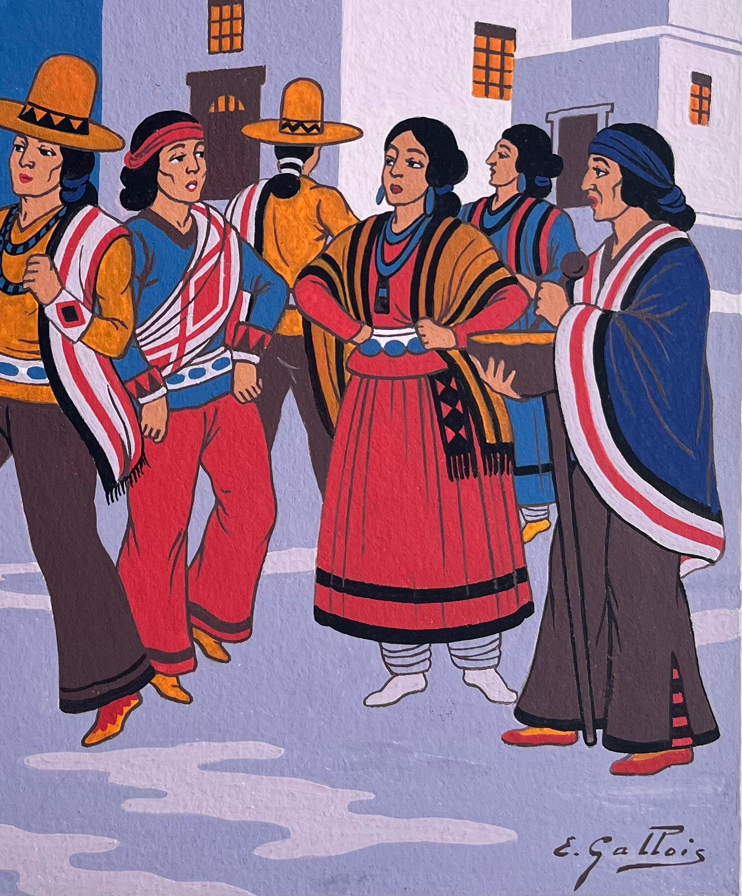 Titolo: Pittura francese a guazzo di una danza notturna Navajo in New Mexico
di Emile GALLOIS (1882-1965, francese)
Firmato: Yes One
Medio: Pittura originale a guazzo su carta spessa non incorniciata,
Dimensioni: 13,75 pollici (altezza) x 11 pollici
