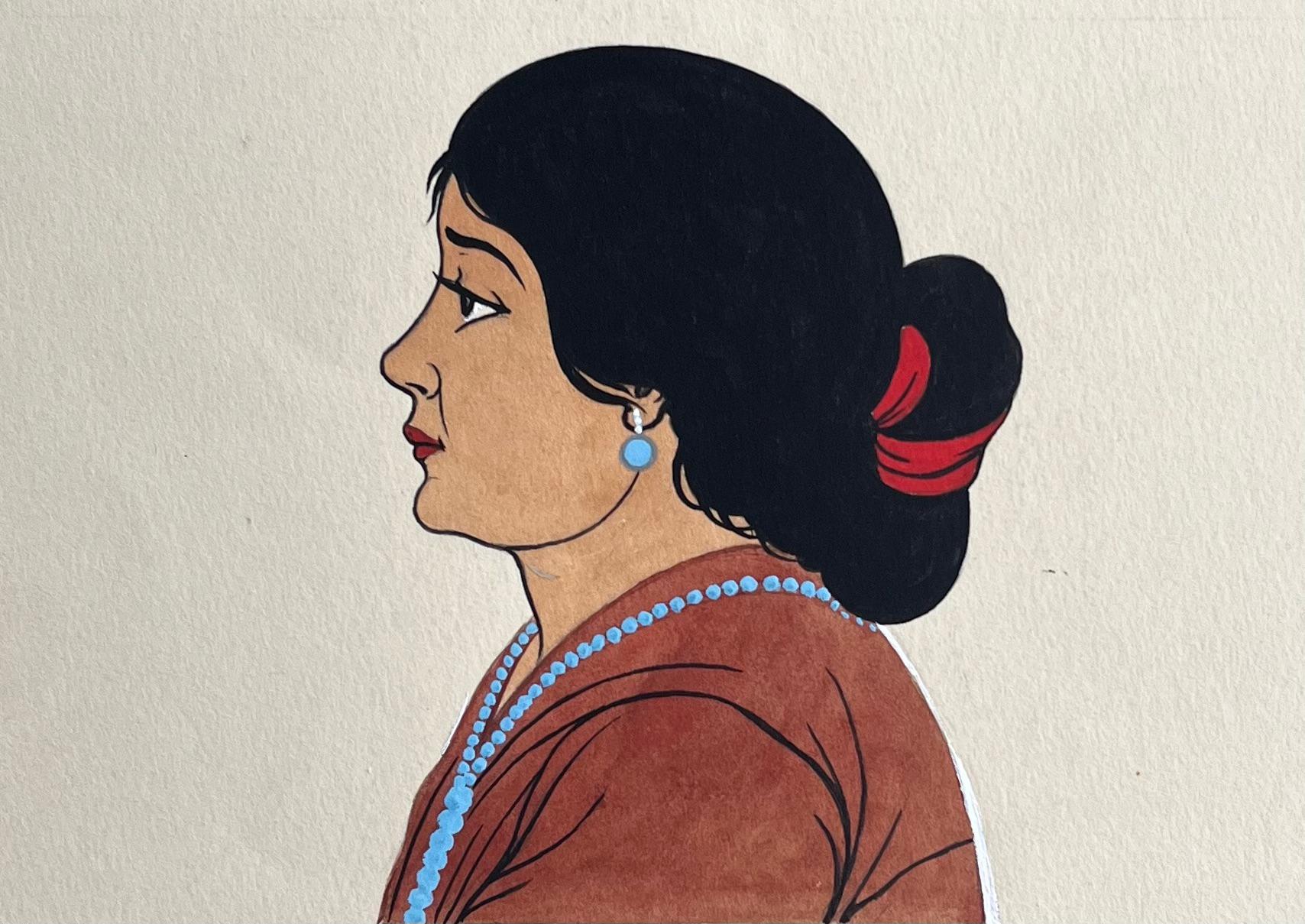 Französische Gouache-Porträtstudie von drei Navajo- und Kumeyaay-Figuren (Beige), Figurative Art, von Emile GALLOIS (1882-1965)
