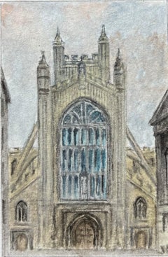 Architectural Miniature Watercolor of Bath Abbey from the West Front