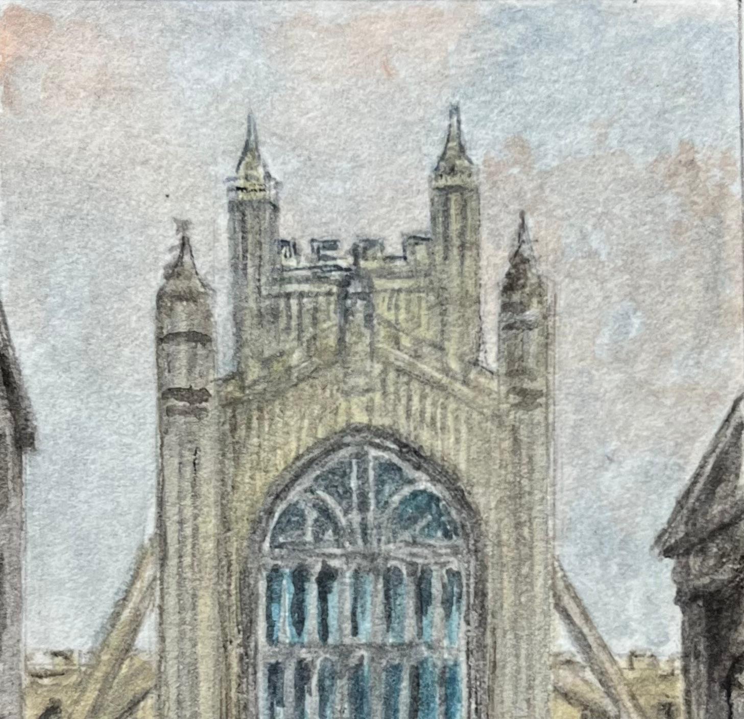 Architektonische Miniatur Aquarell von Bath Abbey von der Westfront (Englische Schule), Art, von Jack Grunwell
