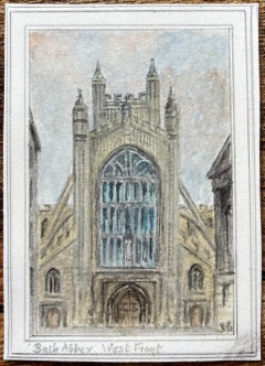 Miniatura arquitectónica Acuarela de la Abadía de Bath desde la fachada oeste