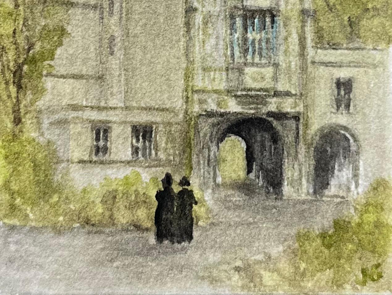 Historical Architectural Miniature Watercolor of Bristol Cathedral Gatehouse - Painting by Jack Grunwell