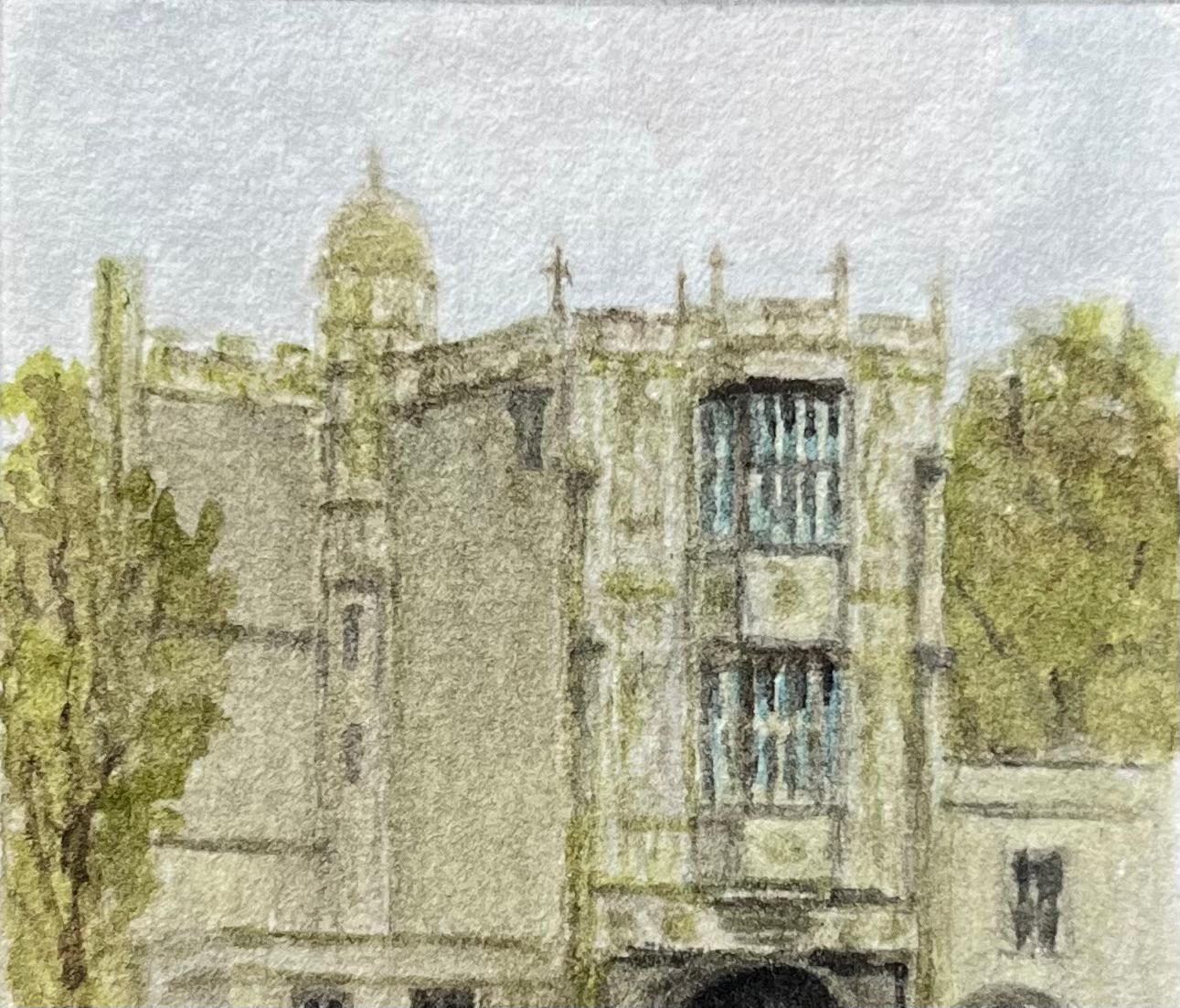 Historical Architectural Miniature Watercolor of Bristol Cathedral Gatehouse - Beige Landscape Painting by Jack Grunwell