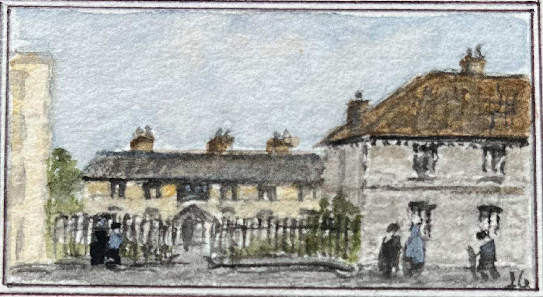 Historic Miniature Watercolor of King Street and Llandoger Trow in Bristol - English School Art by Jack Grunwell