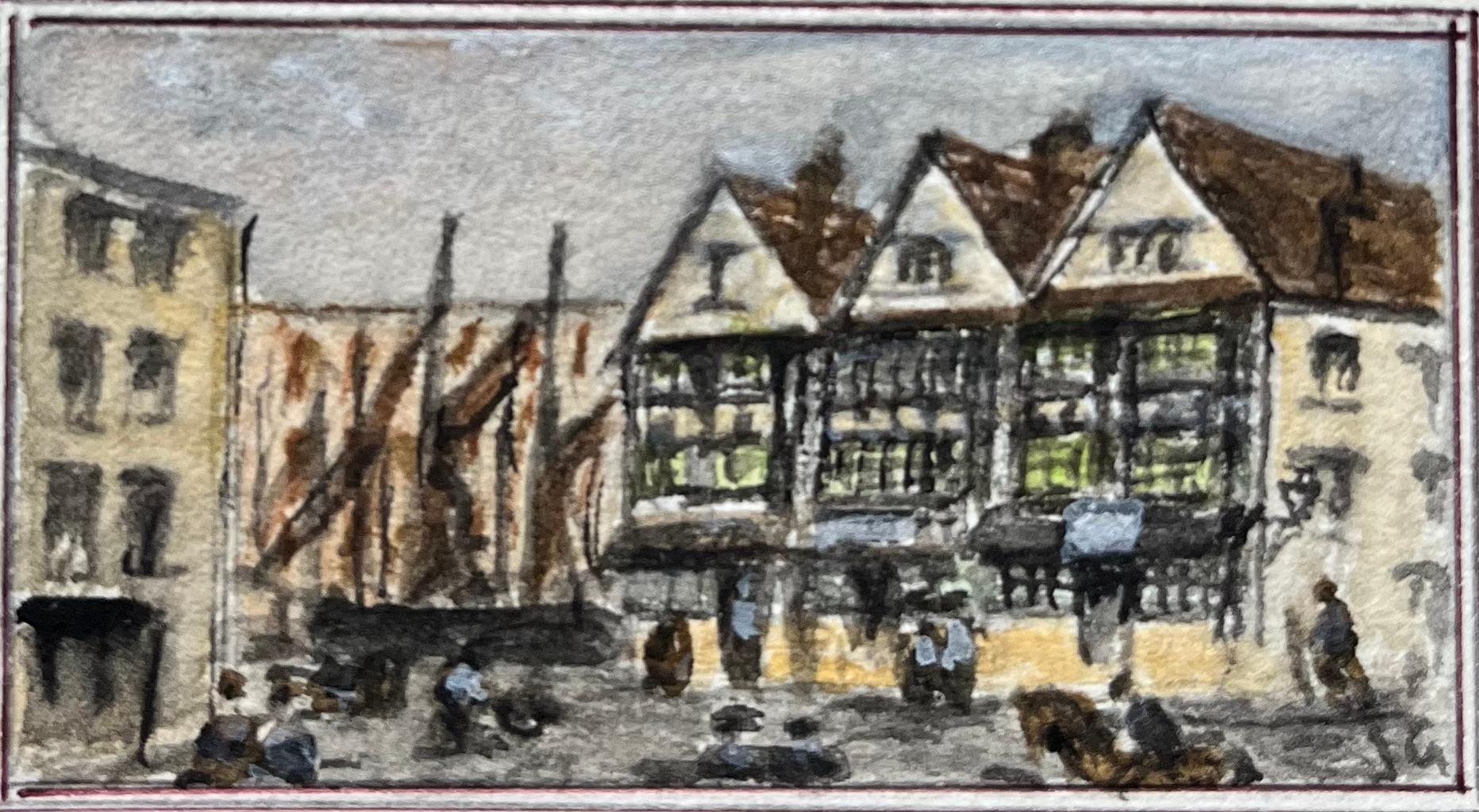 Historic Miniature Watercolor of King Street and Llandoger Trow in Bristol - Gray Landscape Art by Jack Grunwell