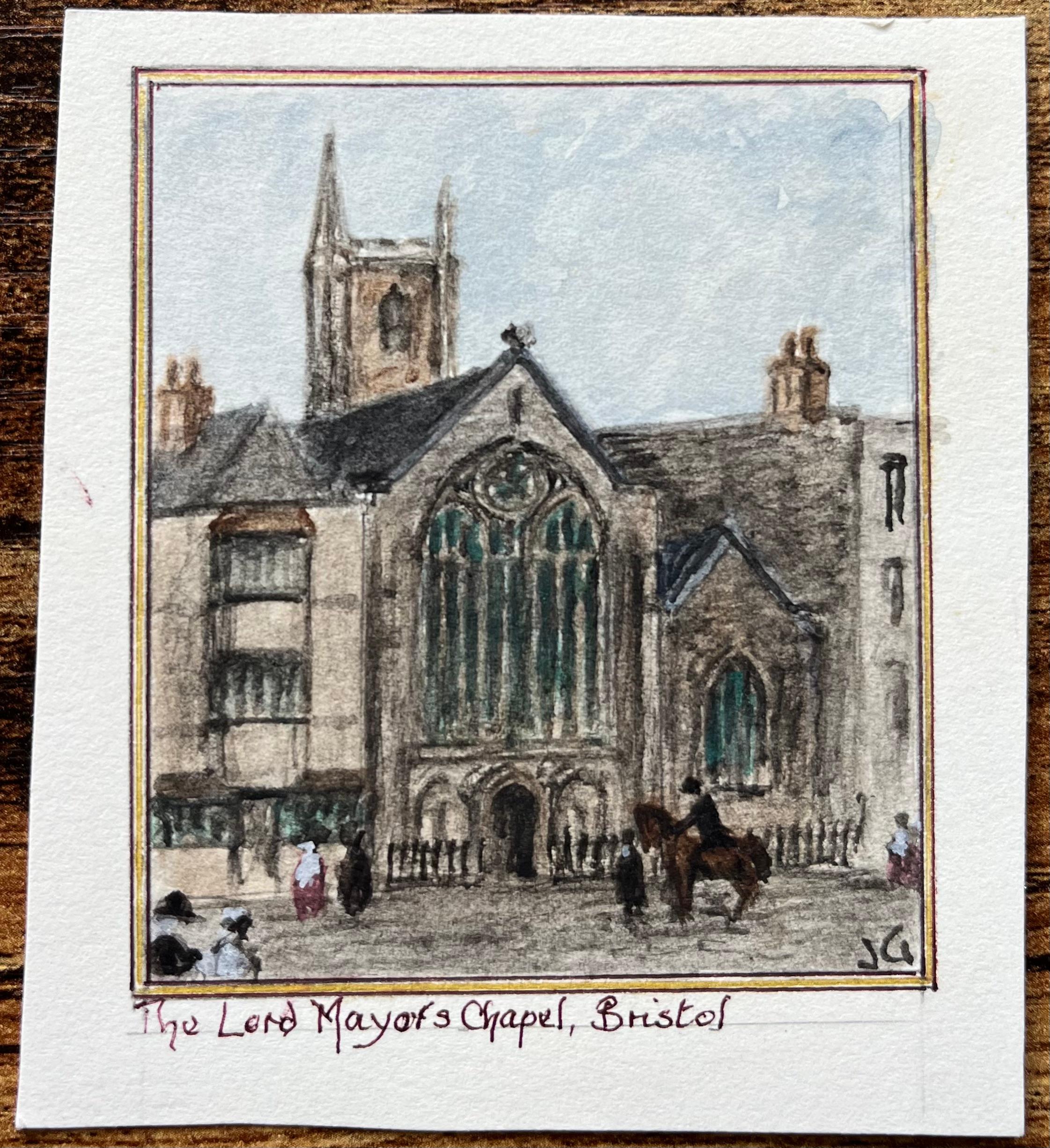 Acquerello storico in miniatura della Cappella del Lord Mayor a Bristol - Art di Jack Grunwell