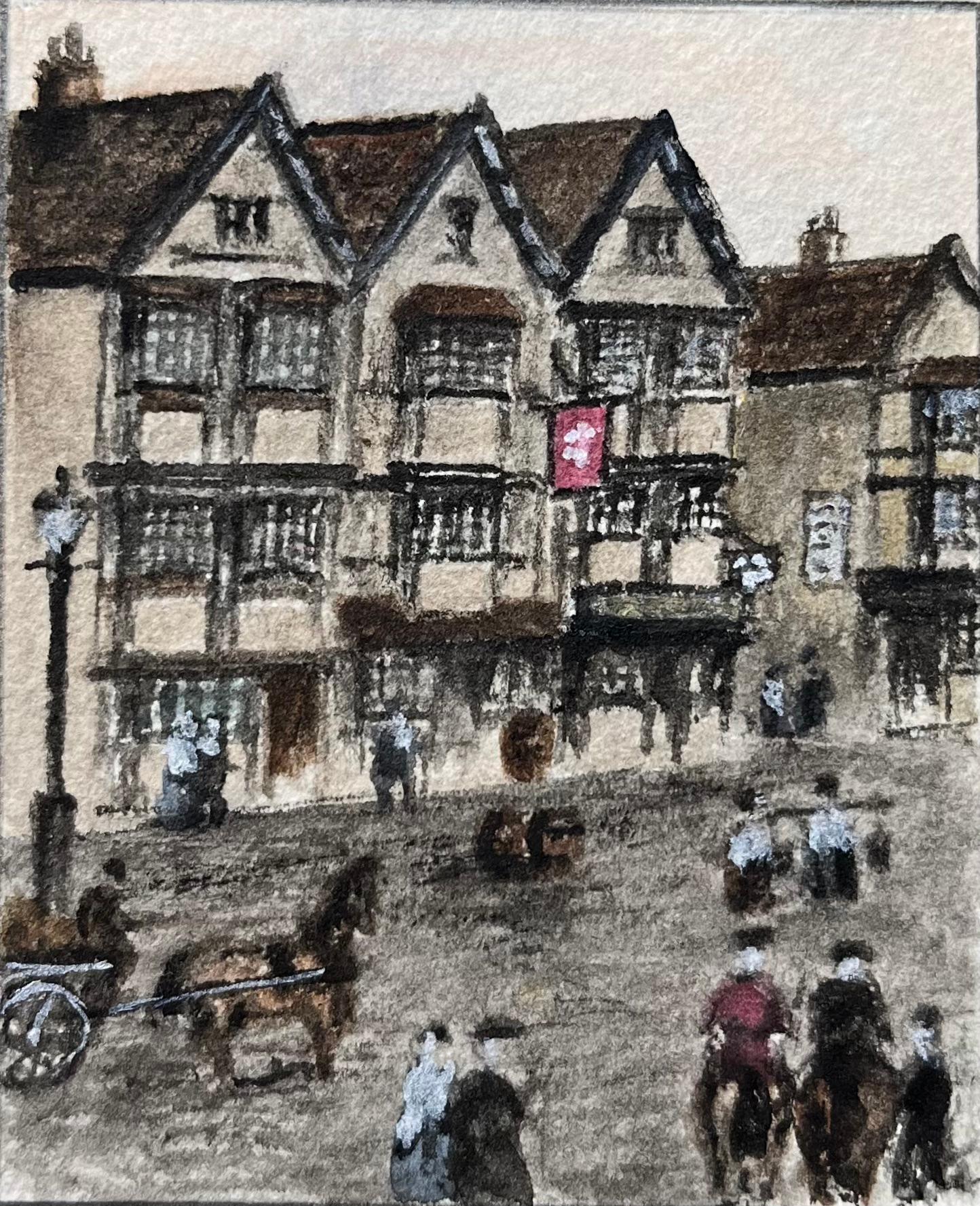 Jack Grunwell Landscape Painting - Historic Miniature Watercolor of Llandoger Trow Inn in Bristol