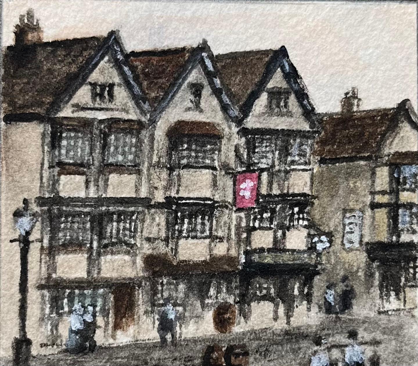 Historic Miniature Watercolor of Llandoger Trow Inn in Bristol - English School Painting by Jack Grunwell