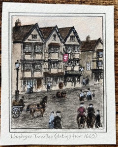 Acquerello storico in miniatura della locanda Llandoger Trow a Bristol