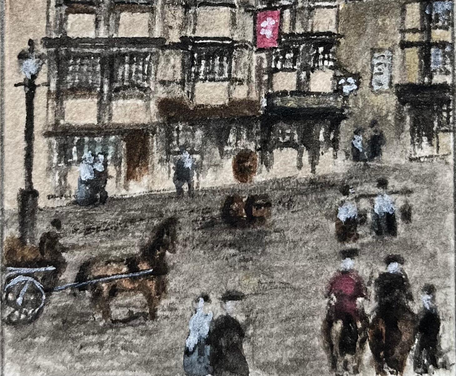 Historic Miniature Watercolor of Llandoger Trow Inn in Bristol - Gray Landscape Painting by Jack Grunwell