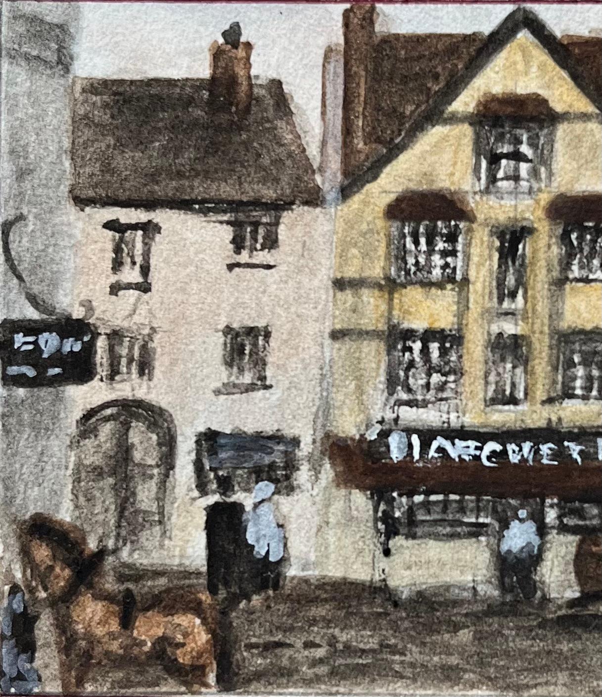 Historisches Miniatur-Aquarell des Hatchett Inn aus dem 16. Jahrhundert in Bristol (Grau), Landscape Painting, von Jack Grunwell