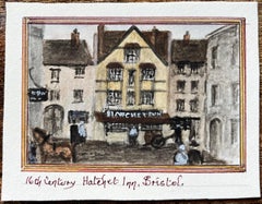 Historisches Miniatur-Aquarell des Hatchett Inn aus dem 16. Jahrhundert in Bristol