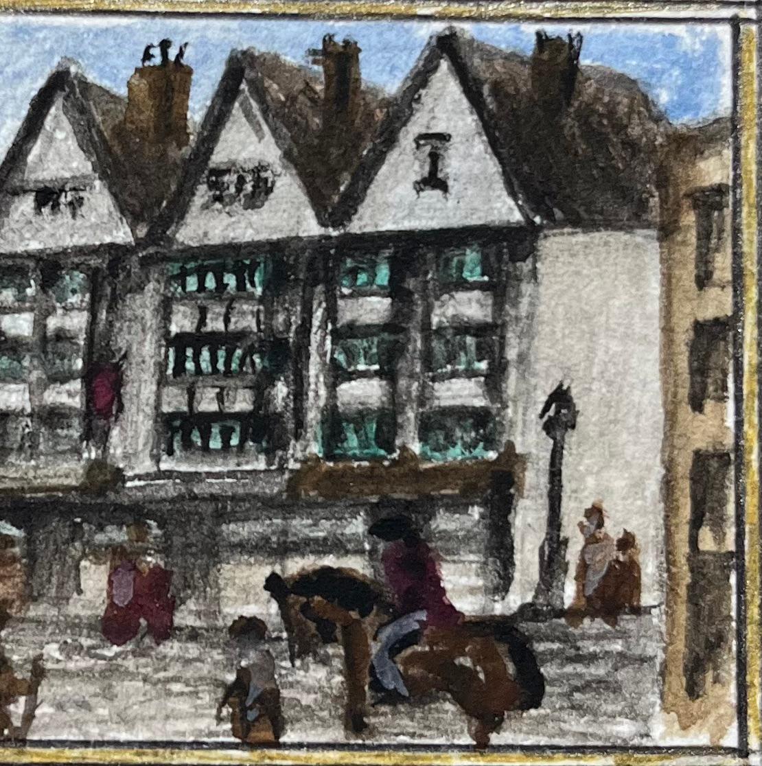 Acquerello storico in miniatura della locanda Llandoger Trow e della nave a vela a Bristol - Landscape Painting Nero di Jack Grunwell