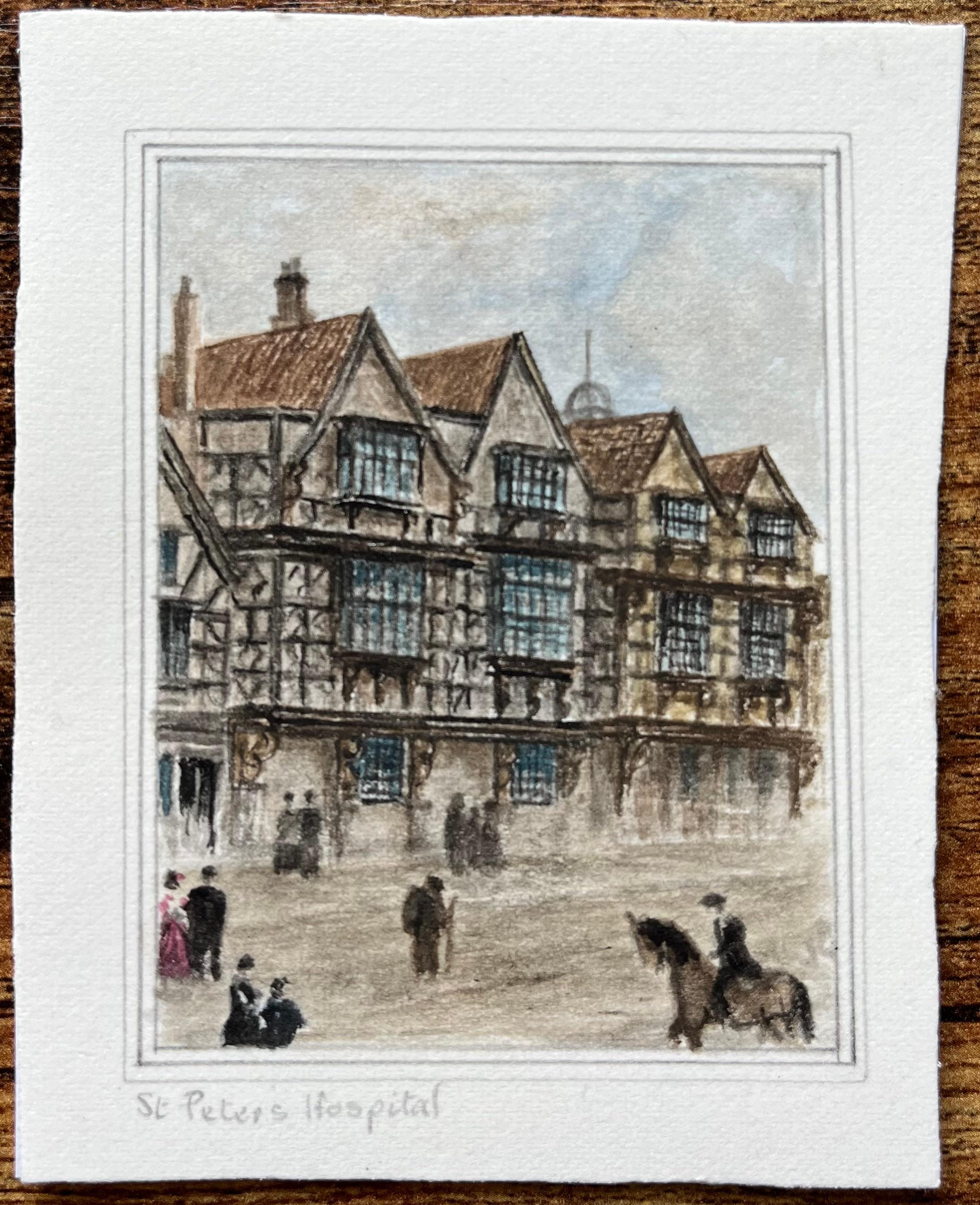 Historic Miniature Watercolor of St Peters Hospital in Bristol - Painting by Jack Grunwell