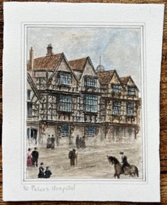 Aquarelle miniature historique de l'hôpital St Peters à Bristol