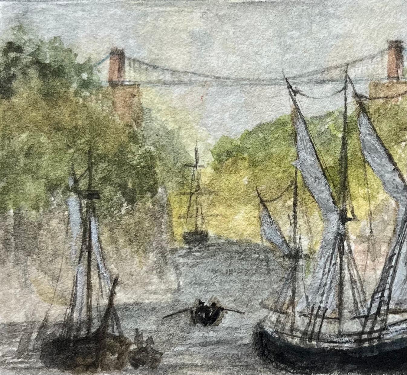 Miniature Watercolor of Bristol Looking Toward Clifton Suspension Bridge - English School Painting by Jack Grunwell