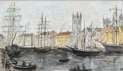 Historic Miniature Watercolor of Floating Harbour in Bristol circa 1880
