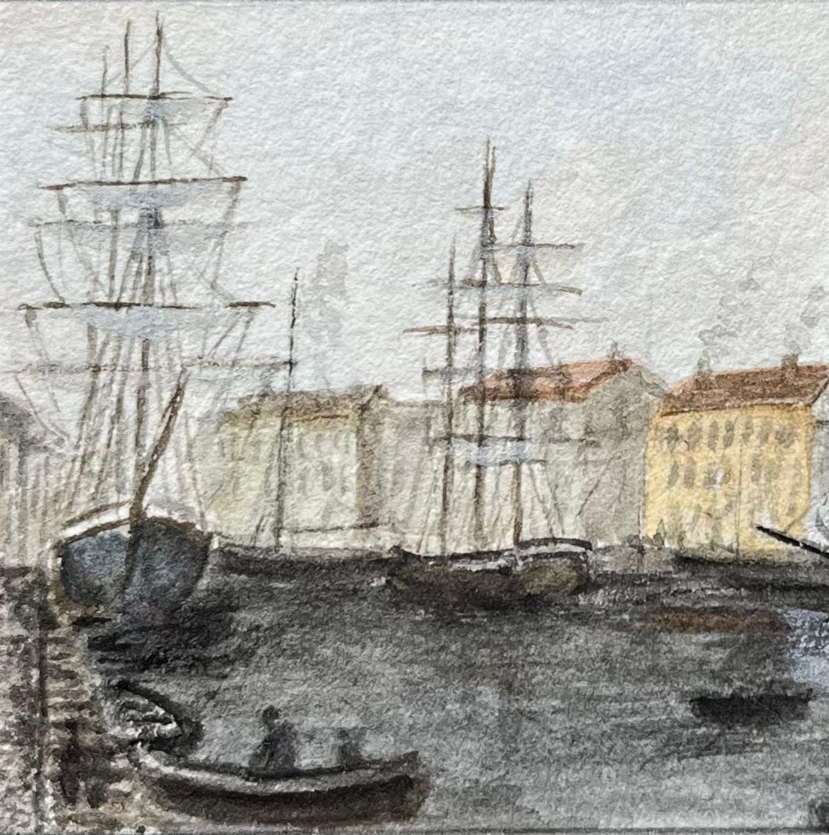 Historic Miniature Watercolor of Floating Harbour in Bristol circa 1880 - English School Painting by Jack Grunwell