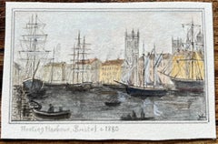 Historic Miniature Watercolor of Floating Harbour in Bristol circa 1880