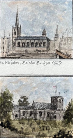 Acuarelas de San Nicolás Puente de Bristol 1763 y Santa María la Virgen Hunbury
