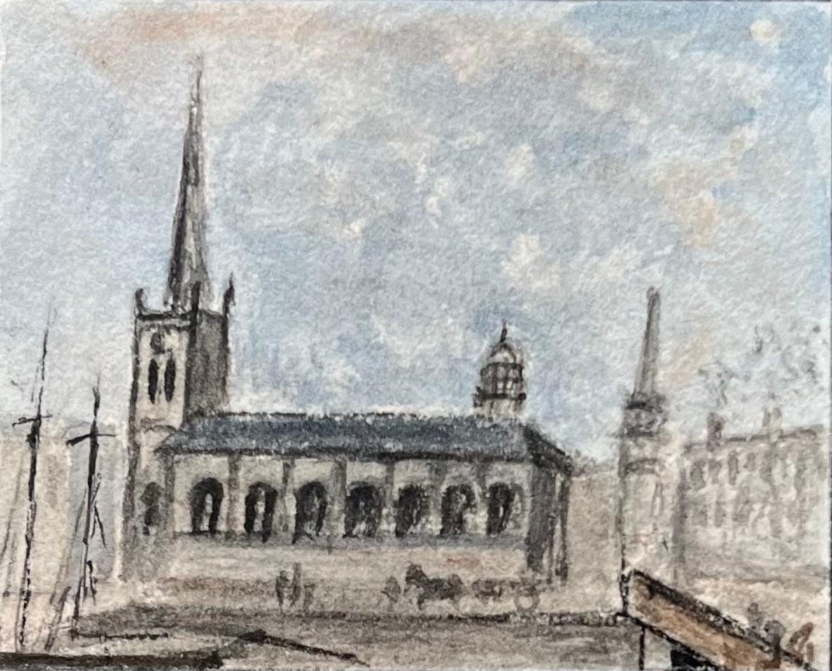 St Nicholas Bristol Bridge 1763 and St Mary the Virgin Hunbury Watercolours - English School Painting by Jack Grunwell