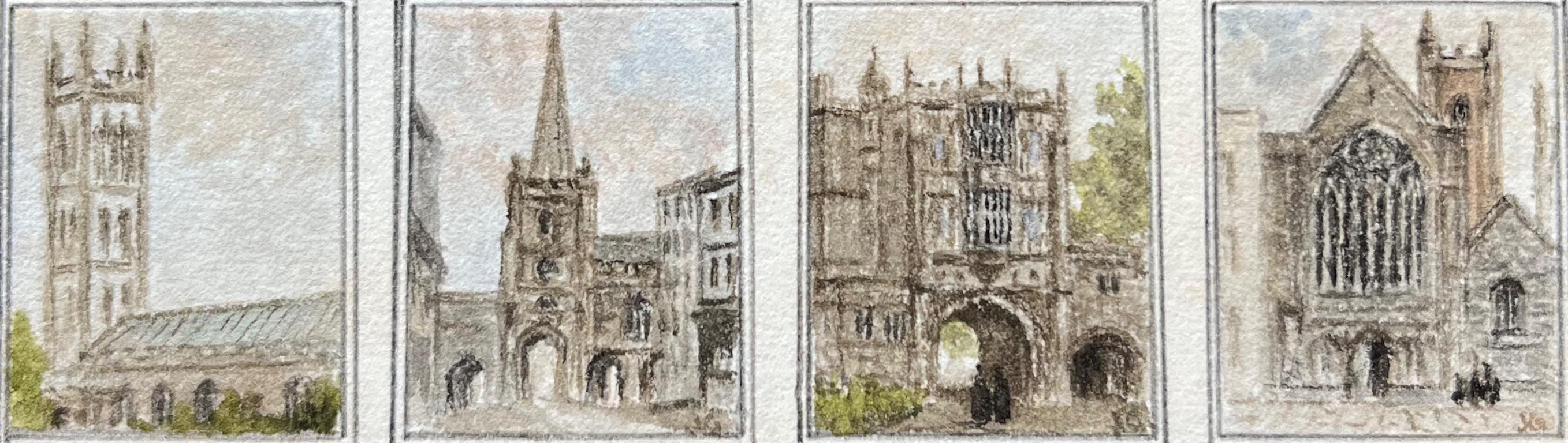 Historische Sammlung von vier Aquarellen aus der Kirche und Kathedrale von Bristol