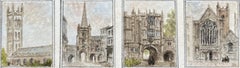 Historische Sammlung von vier Aquarellen aus der Kirche und Kathedrale von Bristol