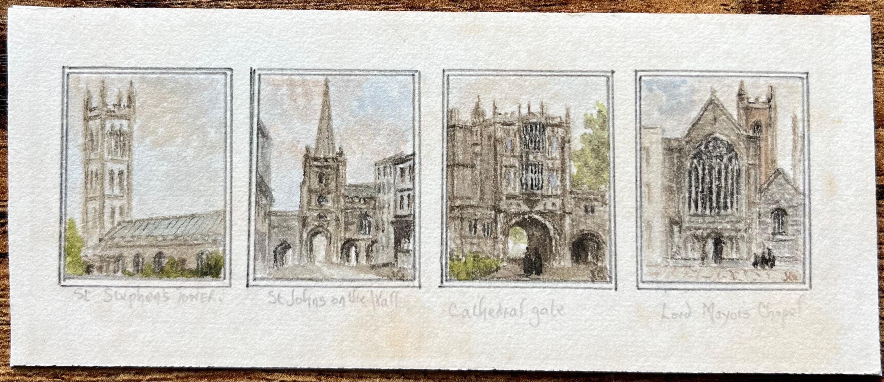 Historische Sammlung von vier Aquarellen aus der Kirche und Kathedrale von Bristol – Painting von Jack Grunwell