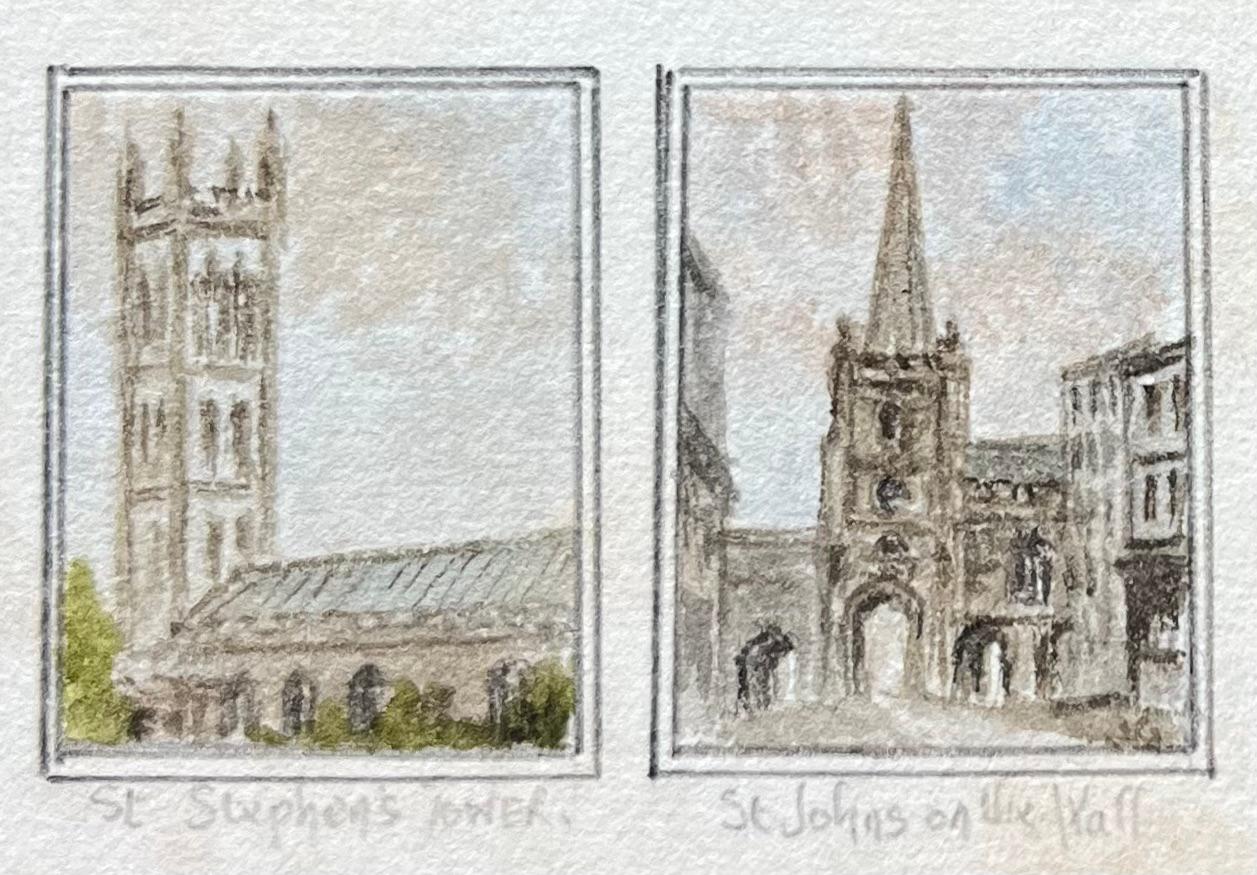 Historische Sammlung von vier Aquarellen aus der Kirche und Kathedrale von Bristol (Englische Schule), Painting, von Jack Grunwell