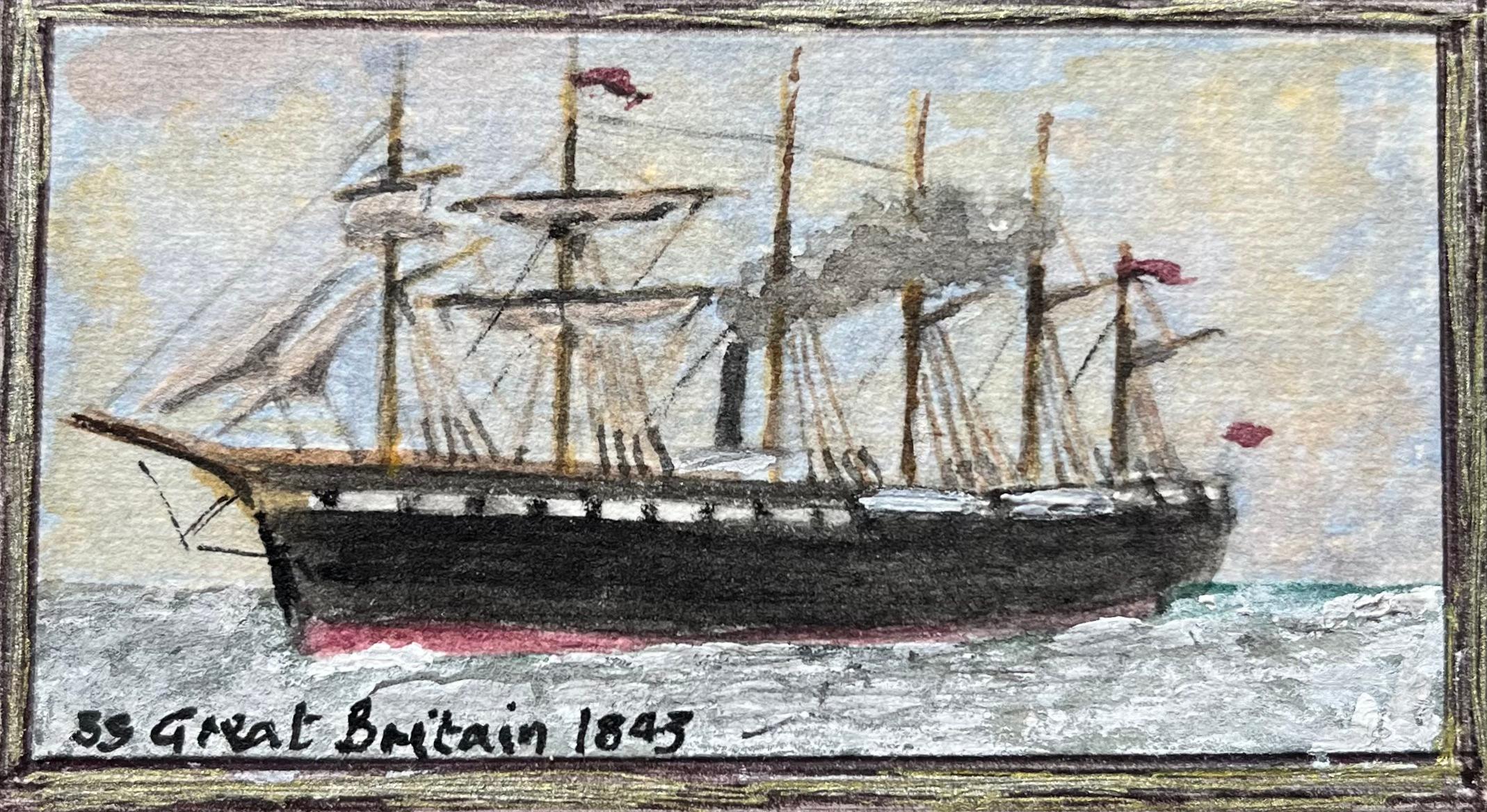Jack Grunwell Landscape Art - Historic Maritime Miniature Watercolor of SS Great Britain 1843