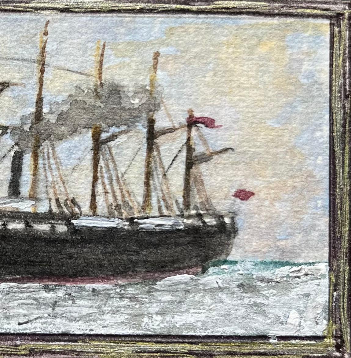 Historic Maritime Miniature Watercolor of SS Great Britain 1843 - Gray Landscape Art by Jack Grunwell