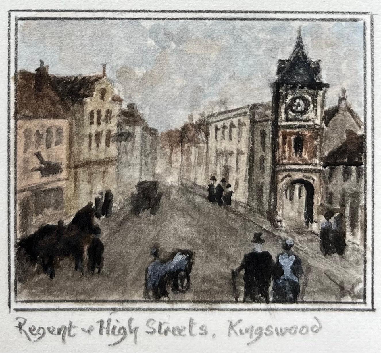 Holy Trinity Kingswood and Regent and High Streets Kingswood Watercolor Set - Gray Landscape Painting by Jack Grunwell