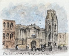 Acuarela histórica en miniatura de la Torre y Galería de Arte de la Universidad de Bristol
