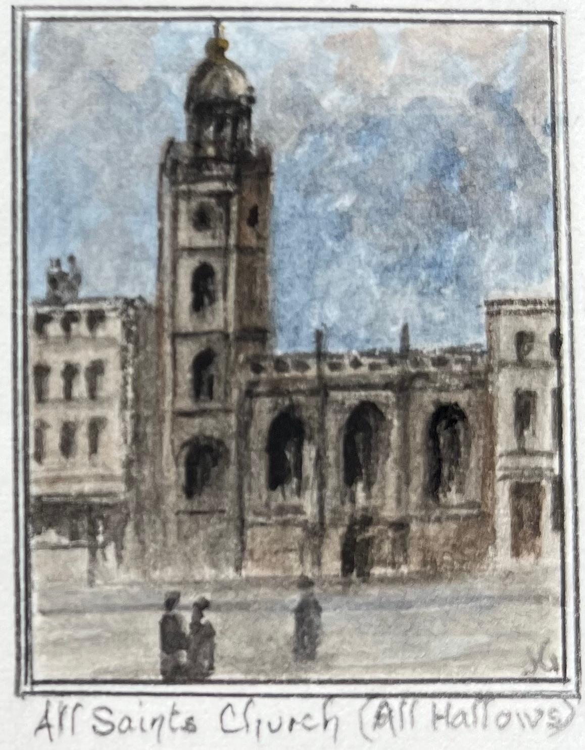 St Stephens City and All Saints Church All Hallows Historic Watercolor Set - Gray Landscape Art by Jack Grunwell