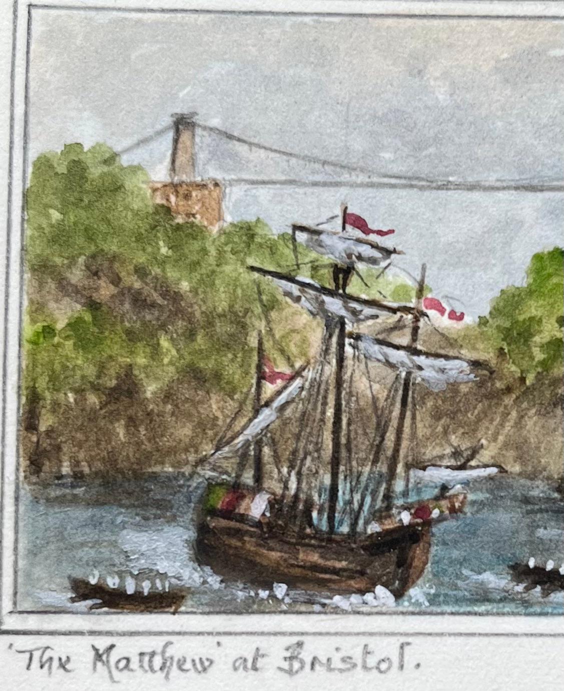 Acuarela histórica en miniatura de The Matthew en Bristol y el puente colgante - Painting Escuela inglesa de Jack Grunwell