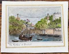 Historic Miniature Watercolor of The Matthew at Bristol and Suspension Bridge