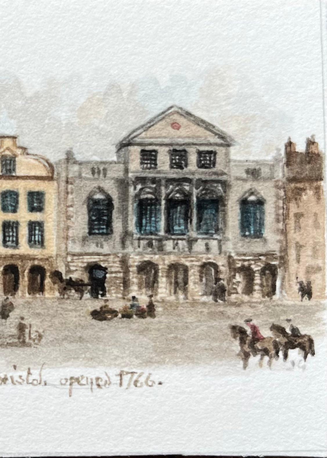 Historic Miniature Watercolor of Theatre Royal on King Street in Bristol - Beige Landscape Painting by Jack Grunwell