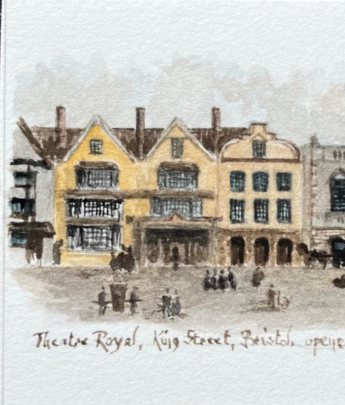 Historic Miniature Watercolor of Theatre Royal on King Street in Bristol - English School Painting by Jack Grunwell