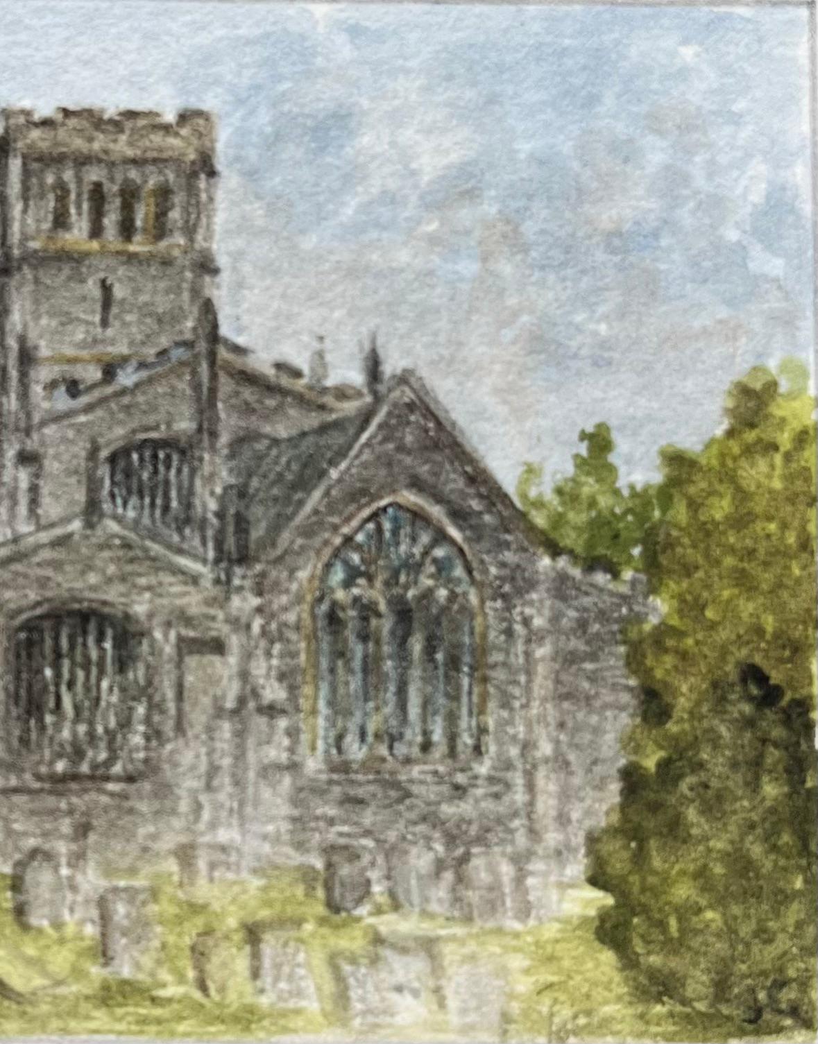 Historisches Aquarell der Kirche St. Peter und St. Paul Northleach in Cotswold (Englische Schule), Painting, von Jack Grunwell