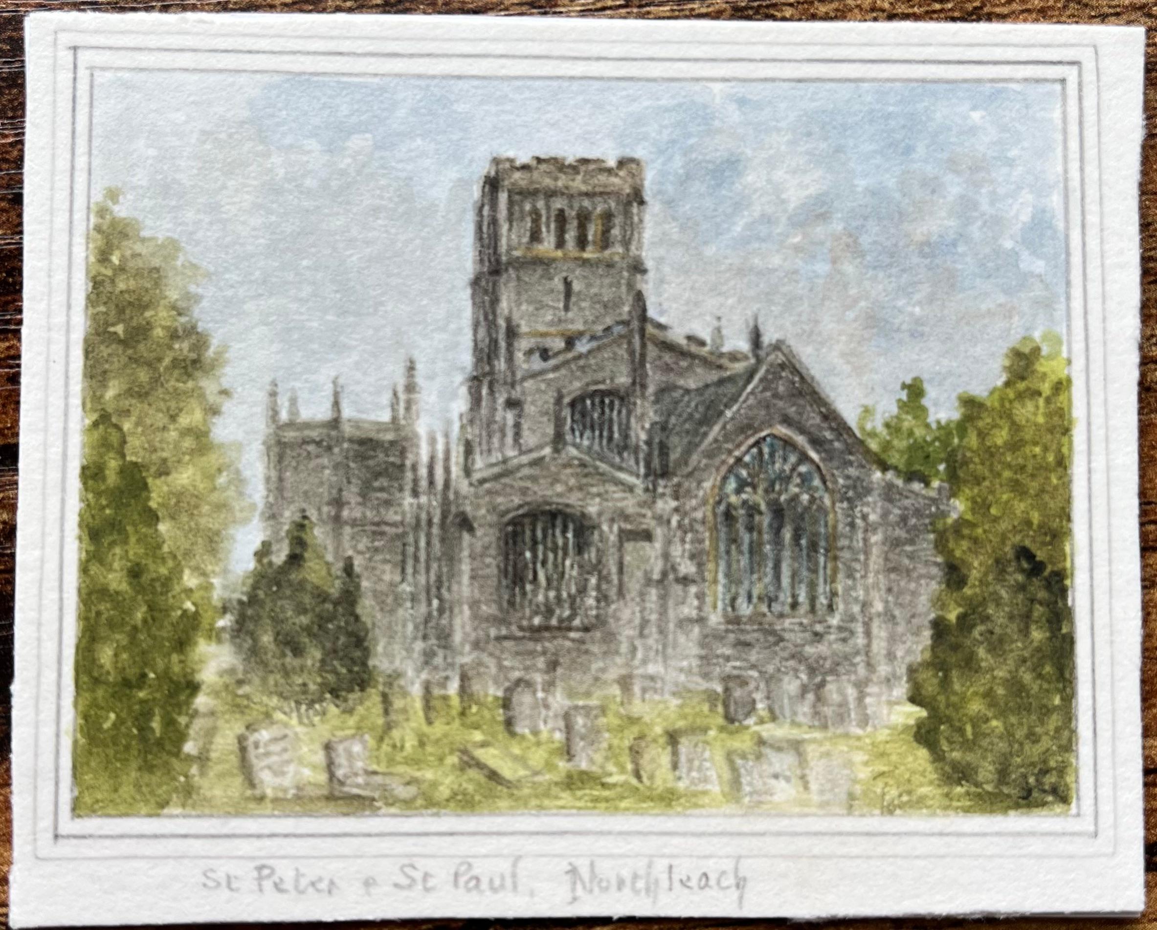 Historisches Aquarell der Kirche St. Peter und St. Paul Northleach in Cotswold – Painting von Jack Grunwell