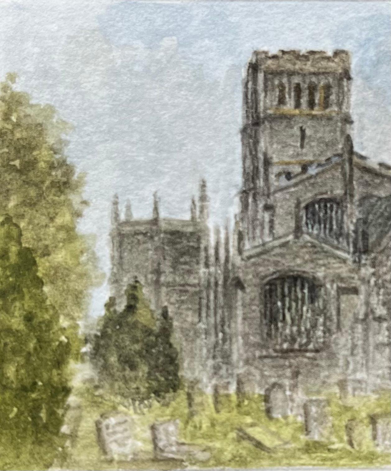 Historisches Aquarell der Kirche St. Peter und St. Paul Northleach in Cotswold (Grau), Landscape Painting, von Jack Grunwell