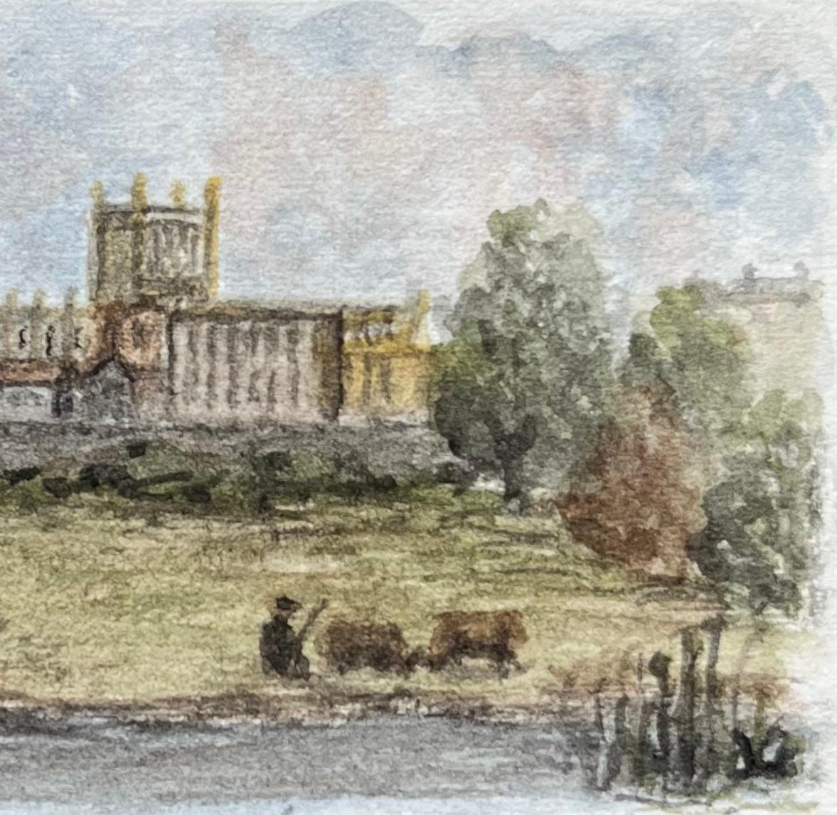 Acquerello storico in miniatura della Cattedrale e della Scuola di Bristol da Canons Marsh - Art Scuola inglese di Jack Grunwell