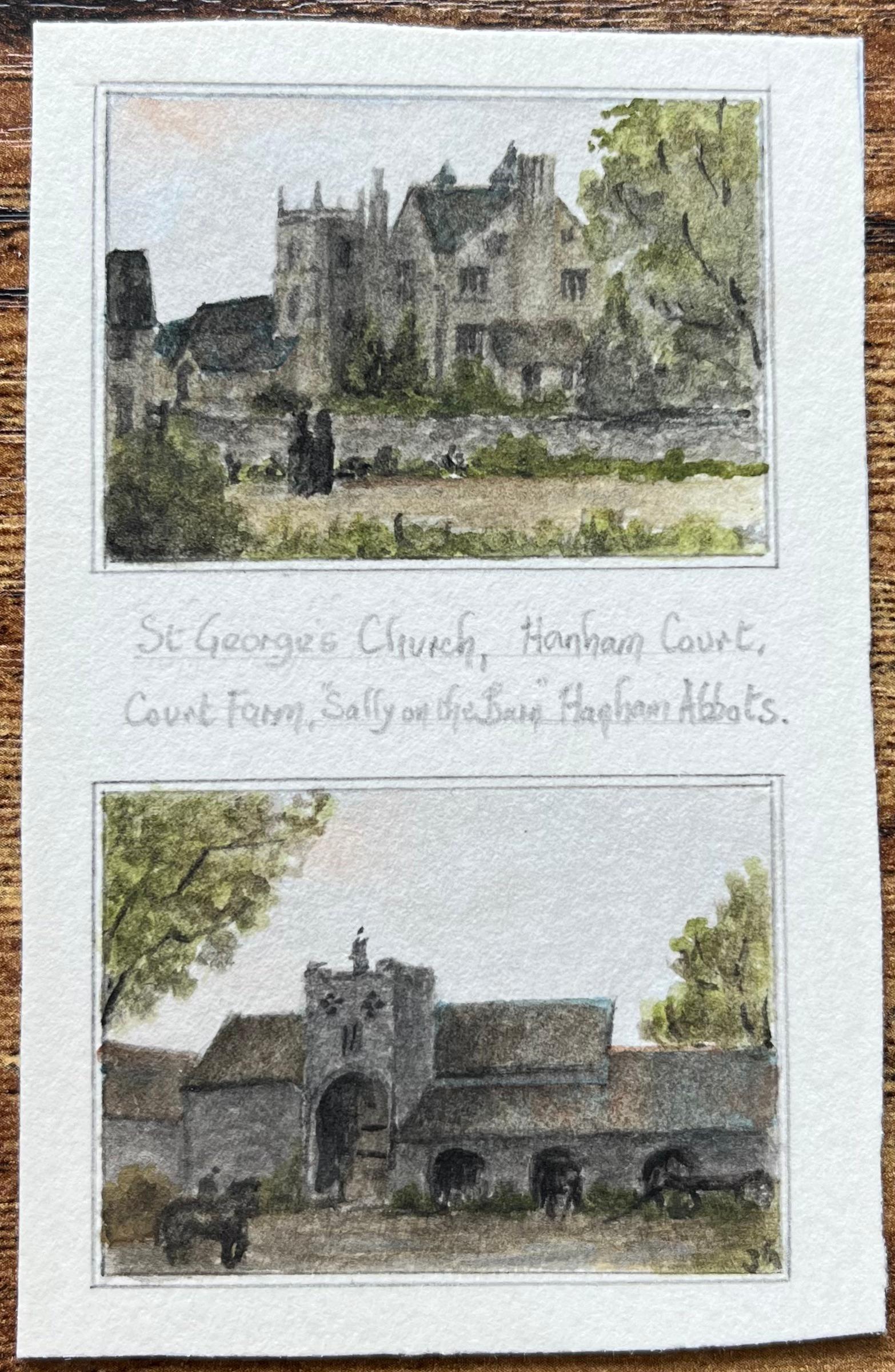 St Georges Church and Court Farm Hanham and Haughan Abbots Watercolor - Painting by Jack Grunwell