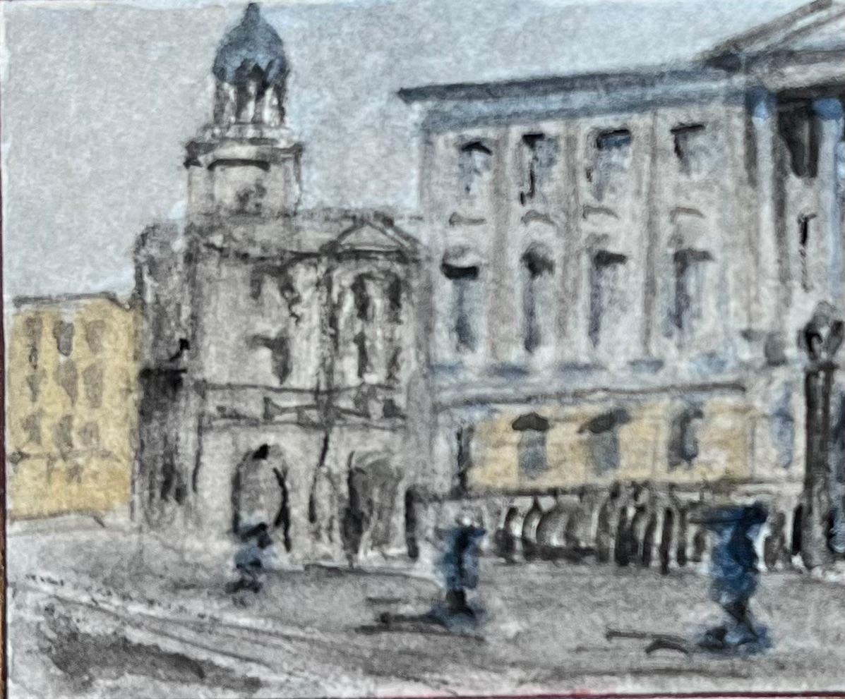 Historische Miniatur Aquarell von The Nails und Corn Exchange Corn Street Bristol (Grau), Landscape Art, von Jack Grunwell